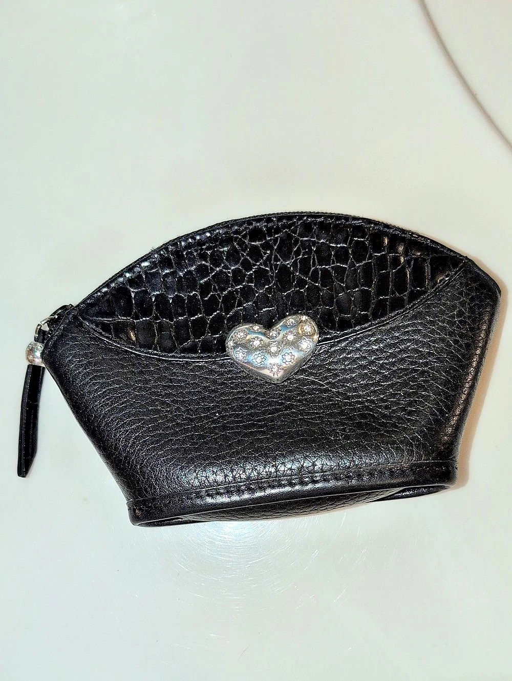 Brighton  Black Compact Mirror with Leather Zippered Pouch